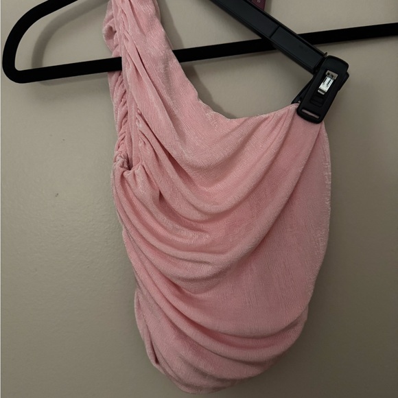 Light Pink Ruched One Shoulder Going Out Top - Picture 5 of 7